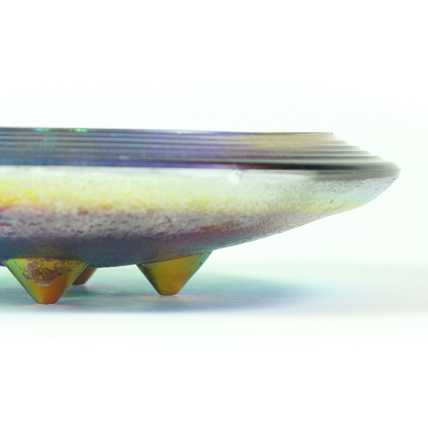 Rare iridescent art glass trinket bowl by Jiri Zemon for Rudolfova Hut