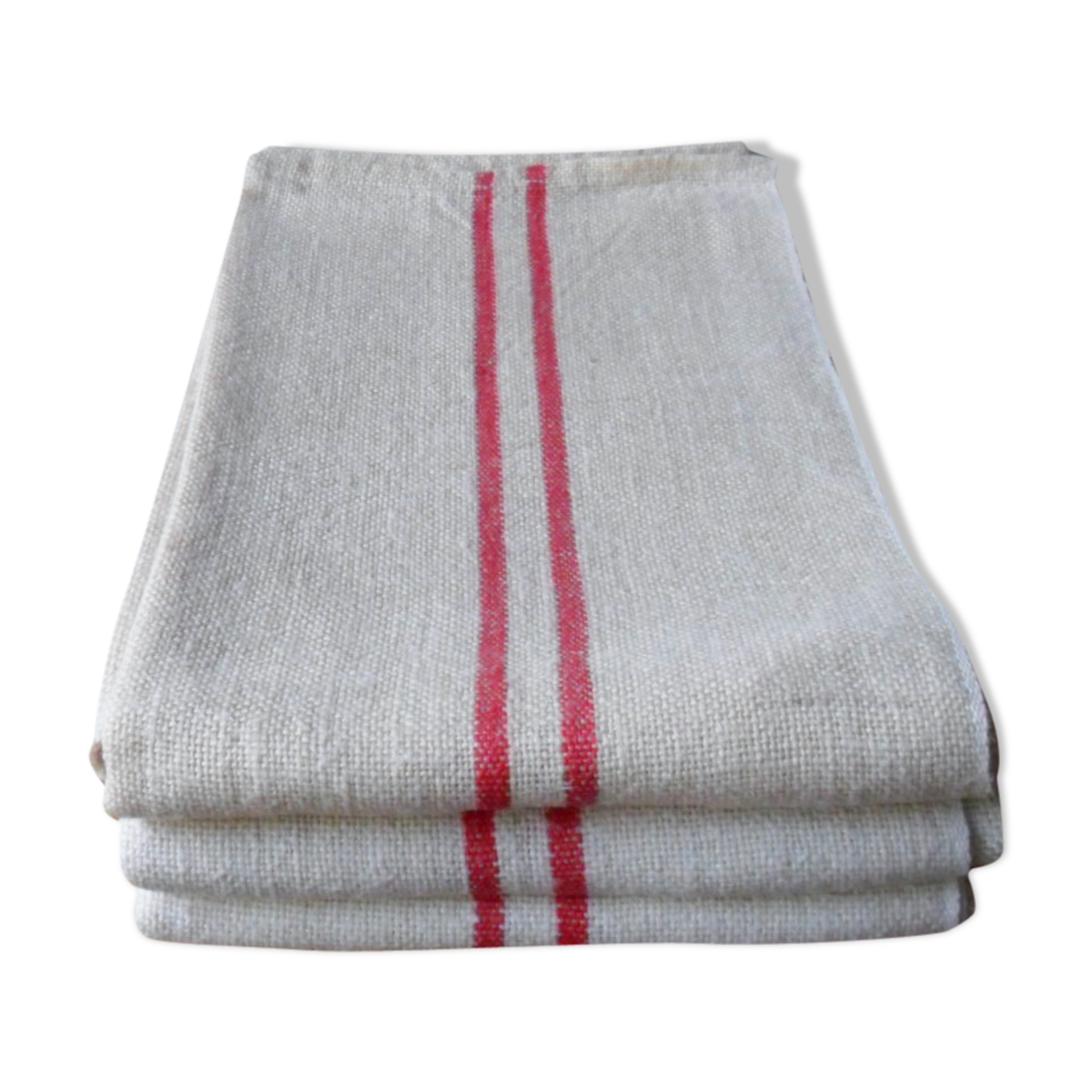 Set of 3 old hemp tea towels