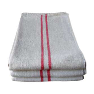 Set of 3 old hemp tea towels