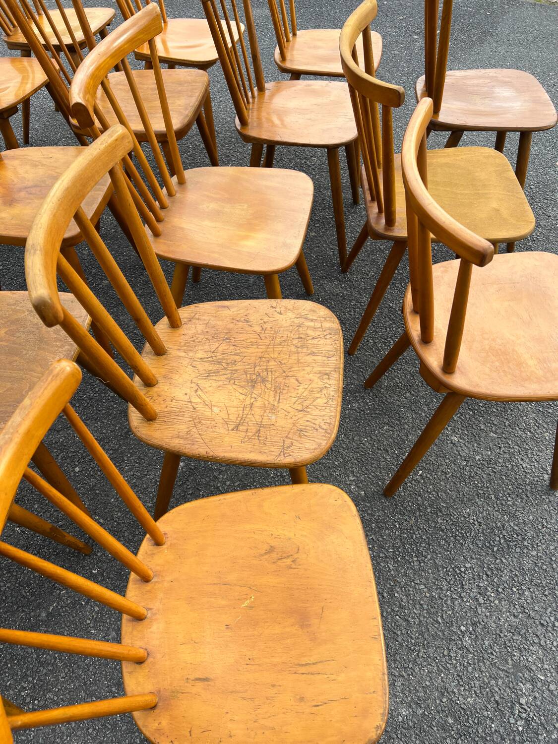 Suite of 18 mismatched Scandinavian chairs