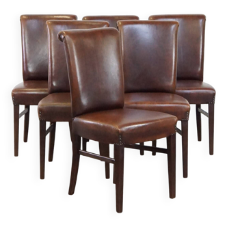 Ensemble de 6 chaises de salle à manger majestueuses et élégantes en peau de mouton marron foncé