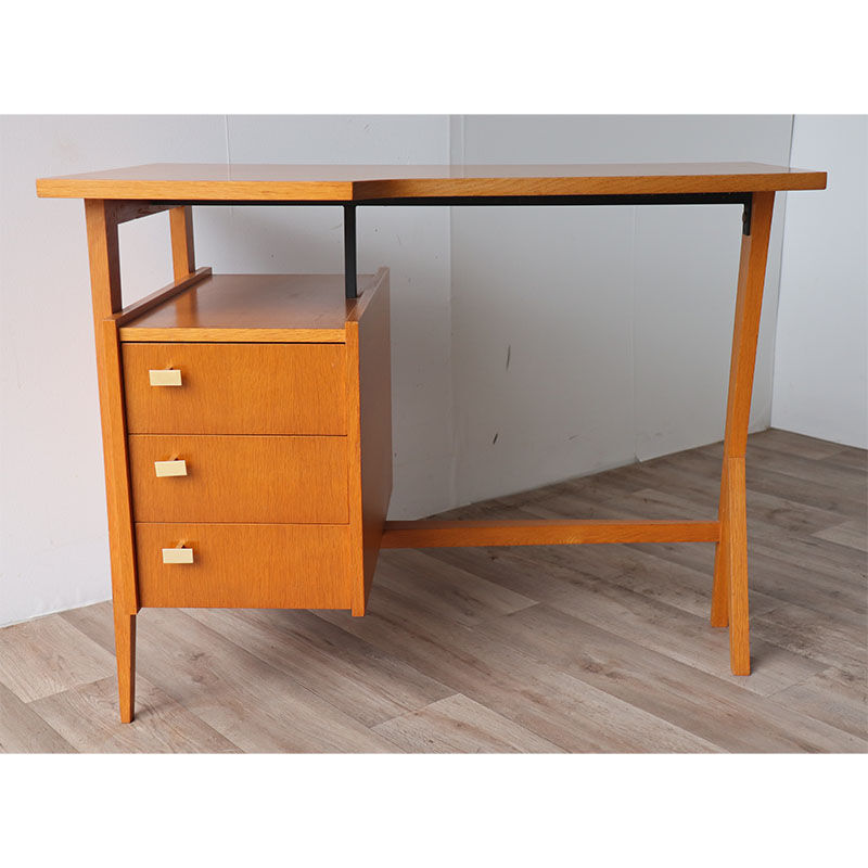 Bureau vintage asymétrique en bois 1960