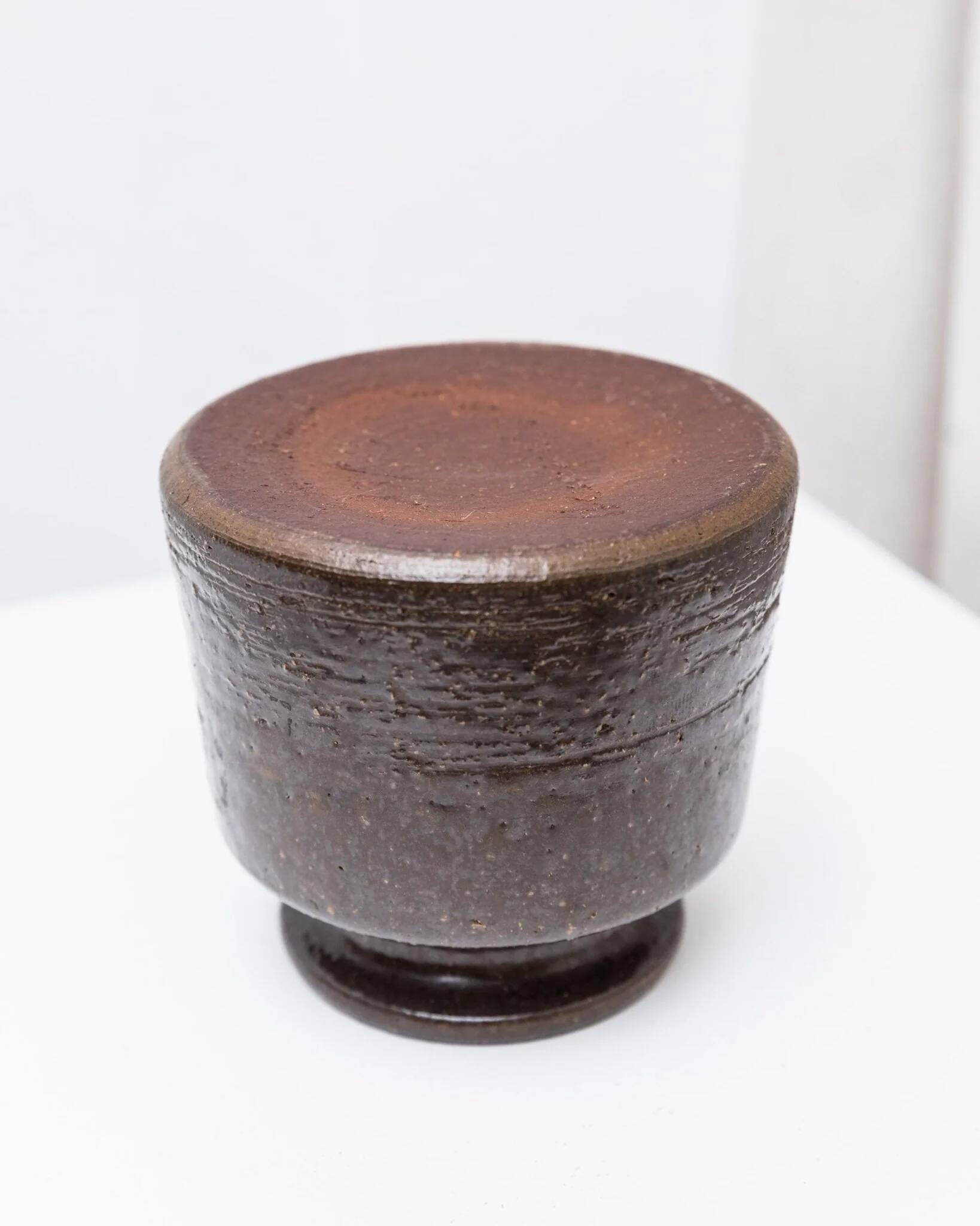 Rudi Stahl Studio Dark Brown Fireclay Stoneware Vase - Organic Mid-Century Ceramic Art, 1960s