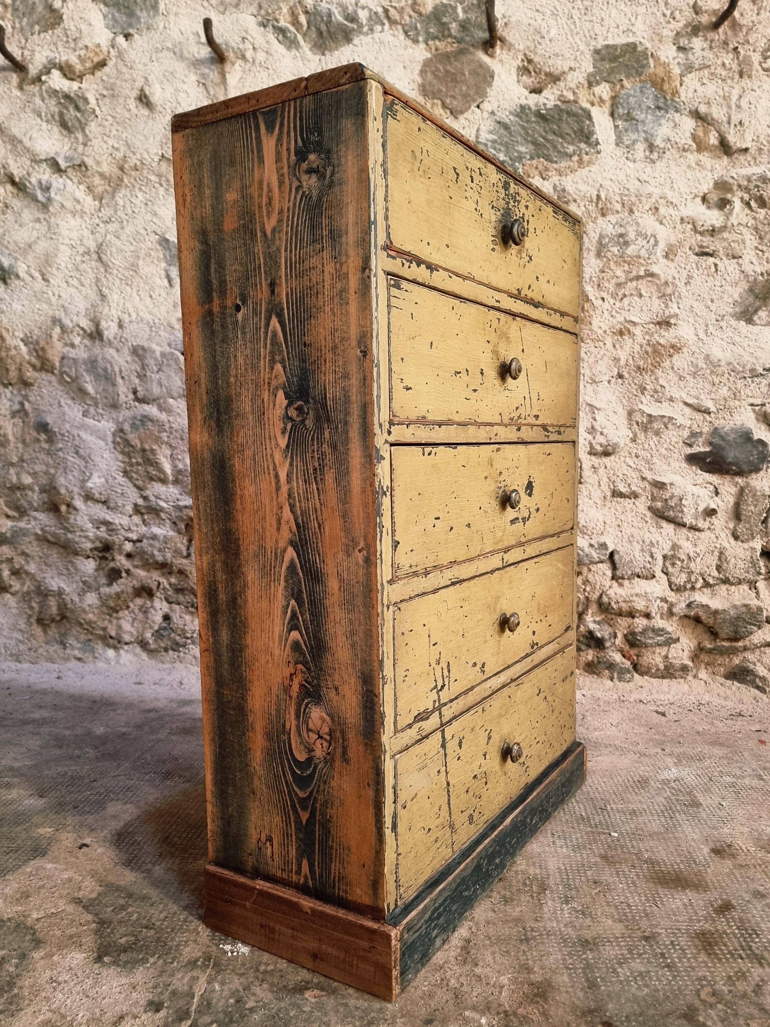 Antique French pine drawer cabinet – Narrow storage unit – Workshop/apothecary style – circa 1900