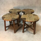 Lot de 4 tabourets modernistes rond en grosse paille
