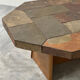 Large vintage slate mosaic coffee table, oak pedestal base, brutalist octagonal