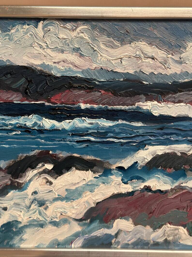 Swedish Oil on Canvas “Coastal Landscape” by Allan Horsak, Vintage & Framed