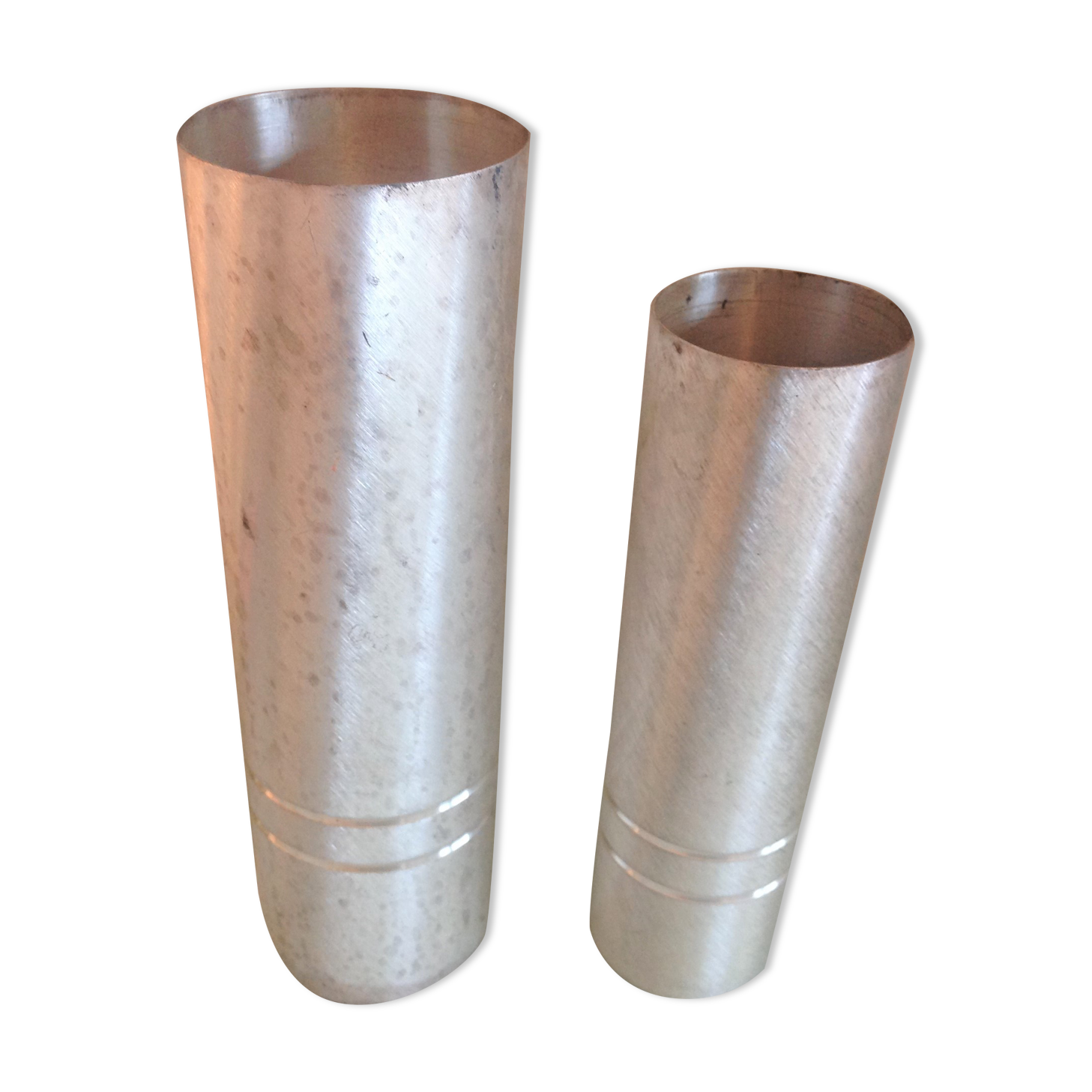 Pair of vases metal rolls brushed silver / vintage year old 70