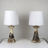 Pair of Bouffioulx sandstone candle lamps signed Dubois - 1970s