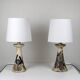 Pair of Bouffioulx sandstone candle lamps signed Dubois - 1970s