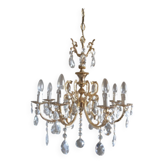 Vintage gold chandelier, pearls and crystal