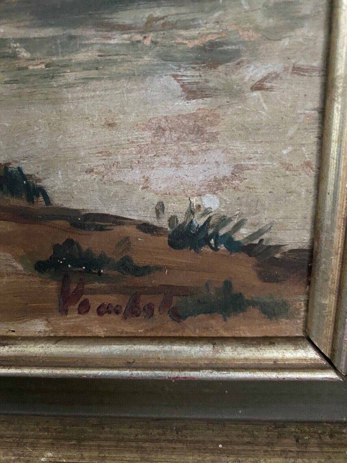 Oil on panel by Poubal 20th century representing a limed frame mill