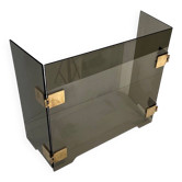 Three-Panel Folding Fire Screen in Smoked Glass with Polished Brass Hinges,