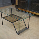 Table basse vintage en métal et verre 1960 à 2 plateaux