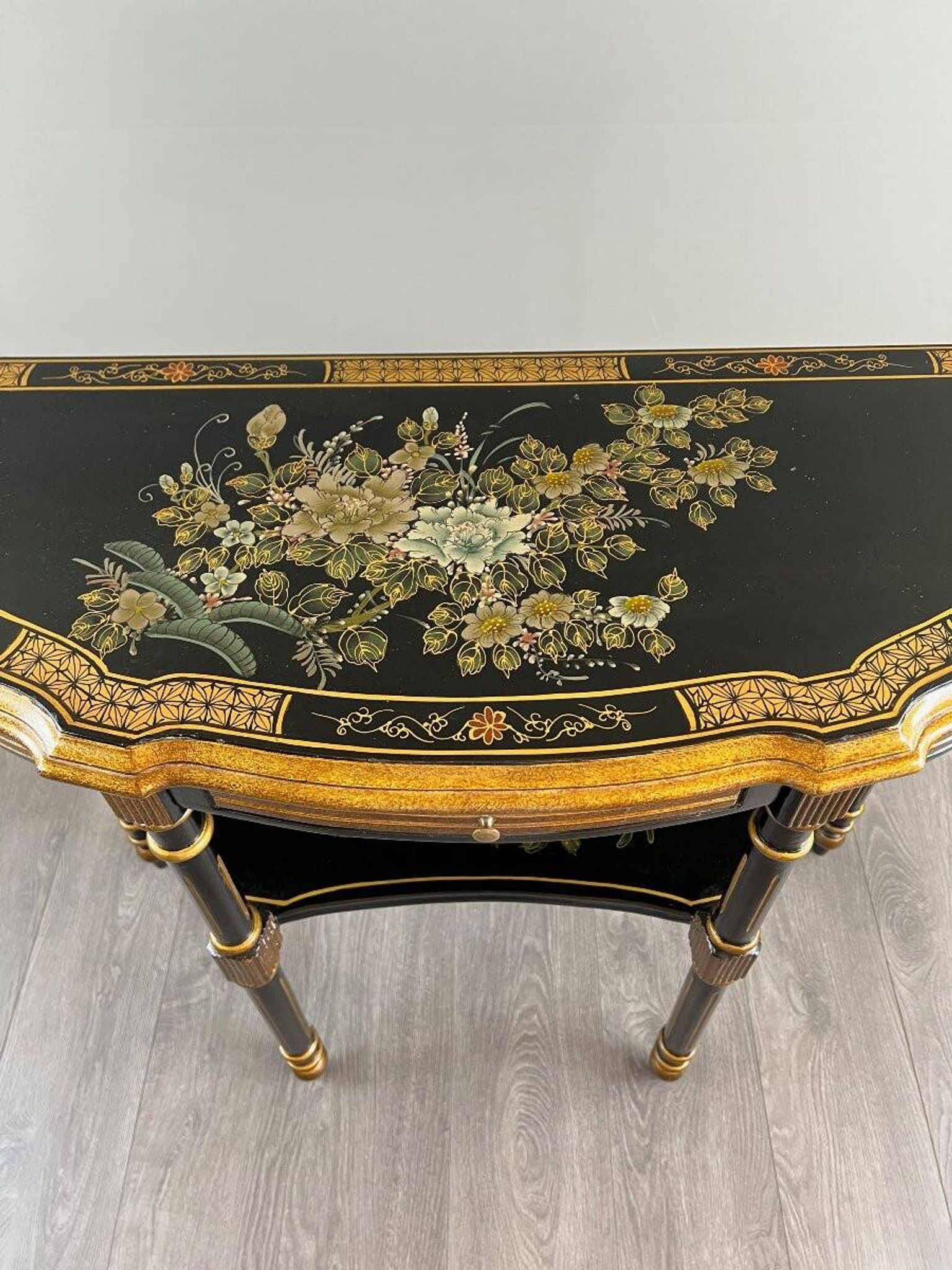 Console Demi-Lune Peinte et Dorée, Style Louis XVI, XXe Siècle