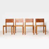 Set of 4 unique Bauhaus modernist dining chairs in birch, Prague, 1940s.
