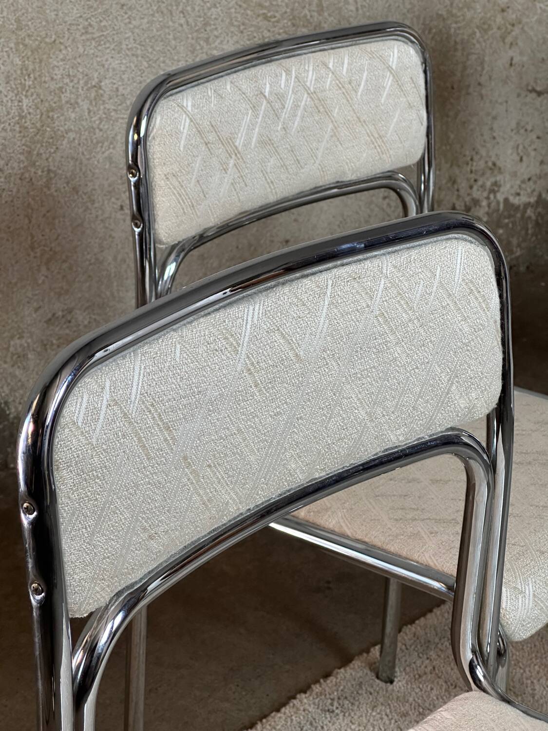 Reupholstered Chrome Stacking Chairs - 70s