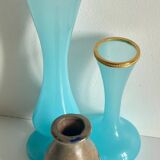 VASES Bleu Océan Grès Verre OPALIN Vintage