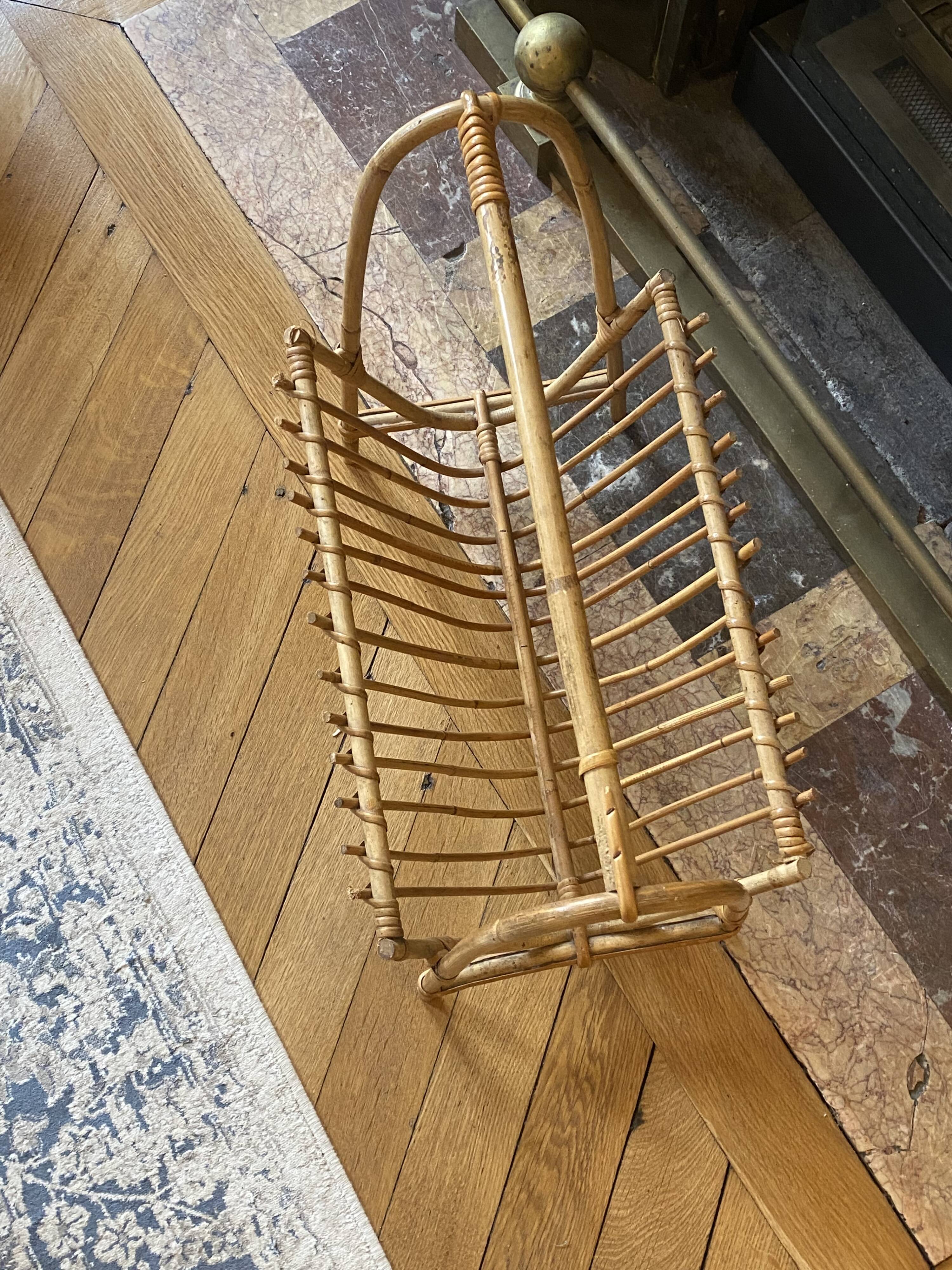 Vintage rattan magazine rack