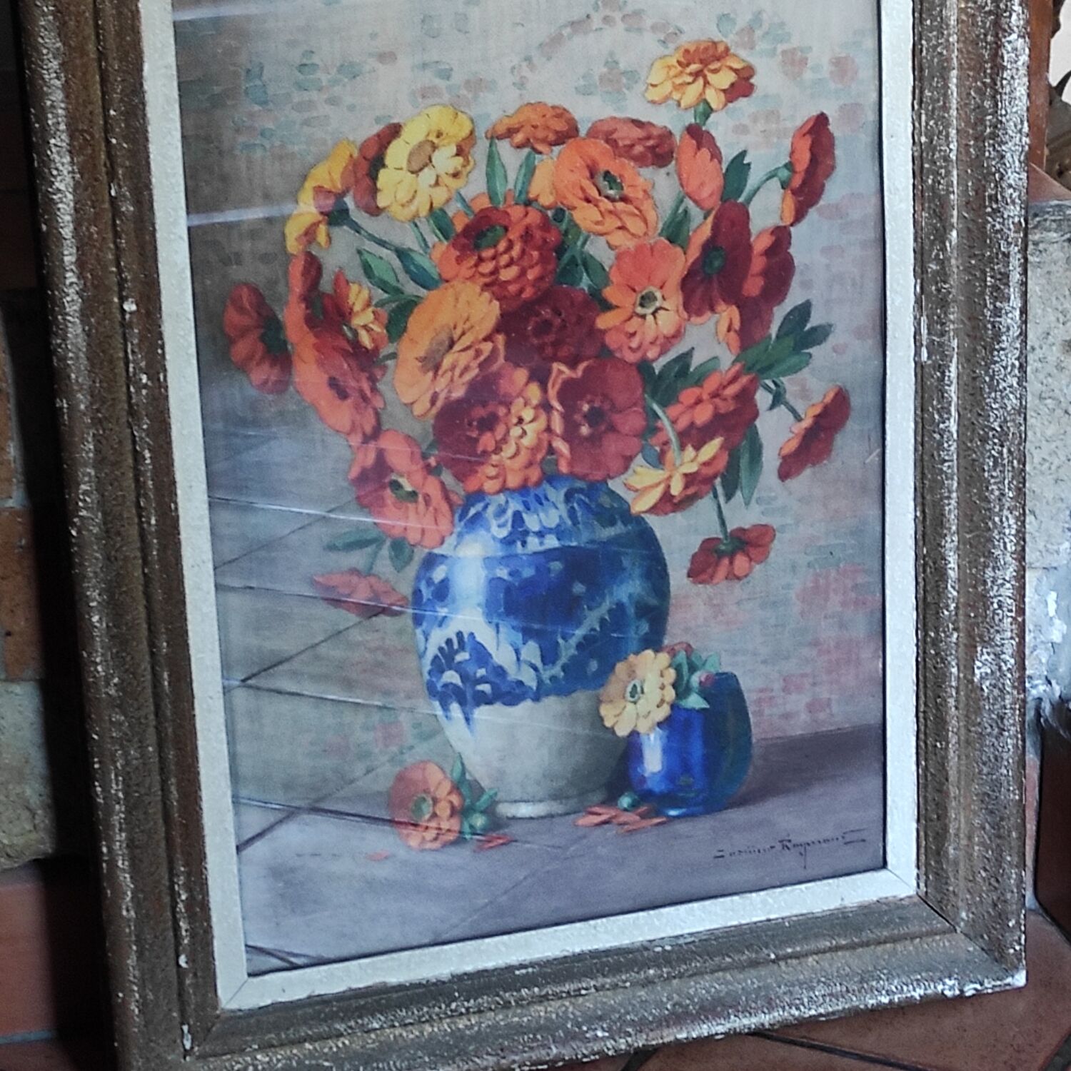 Aquarelle ancienne nature aux fleurs