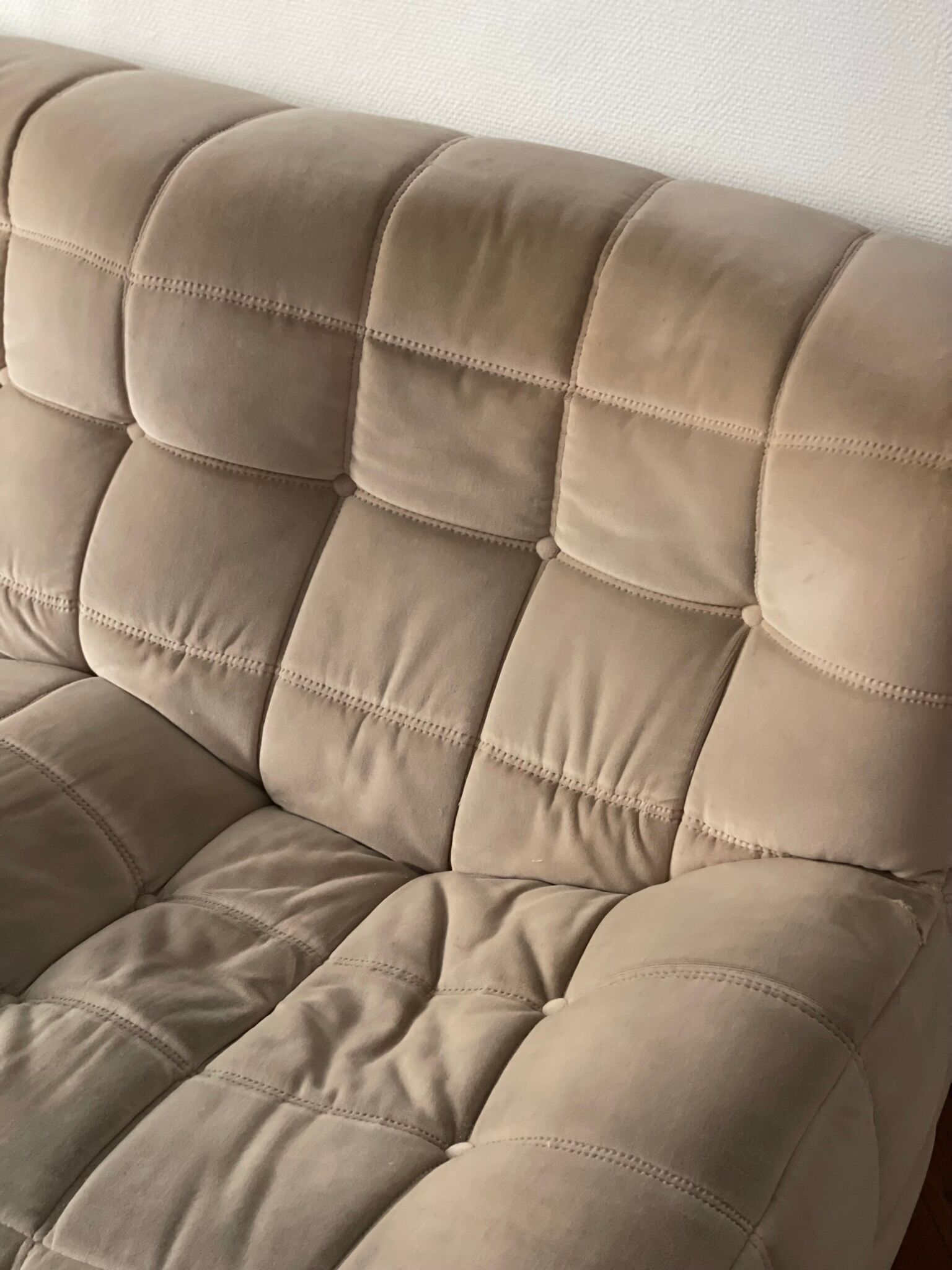 Sofa 3 places Kashima Line Roset velvet beige 70s