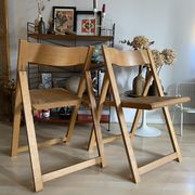 Duo of Italian chairs wood and cannage of the 60s