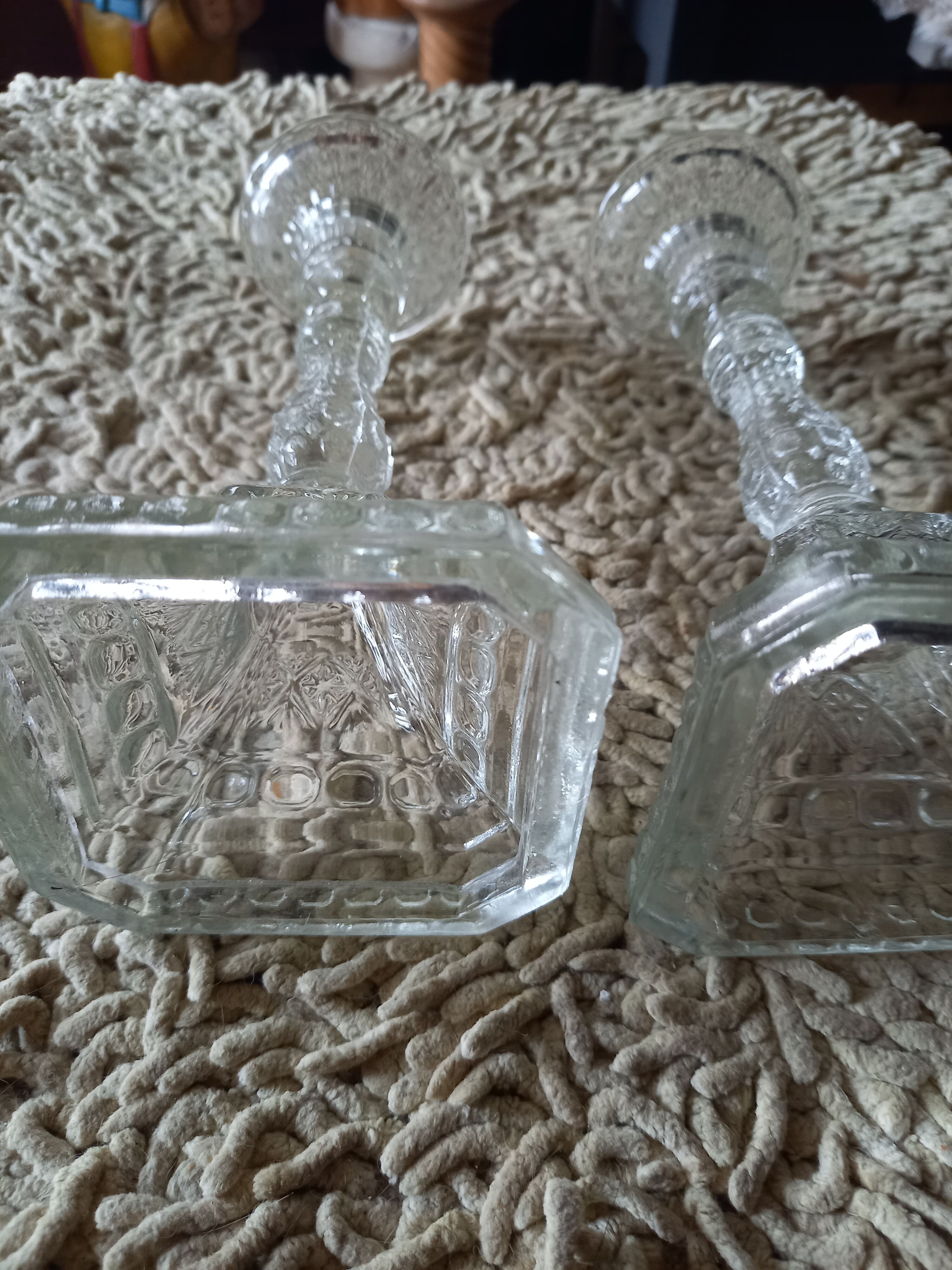 Pair of glass candle holders