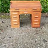 Bureau américain à rideaux 8 tiroirs 2 tablettes chêne Année 50 vintage