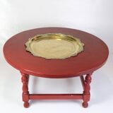Antique Chinese Style Round Coffee Table With Bulit-in Brass Tray From 1890