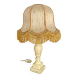 Vintage alabaster lamp base with fringed pagoda shade