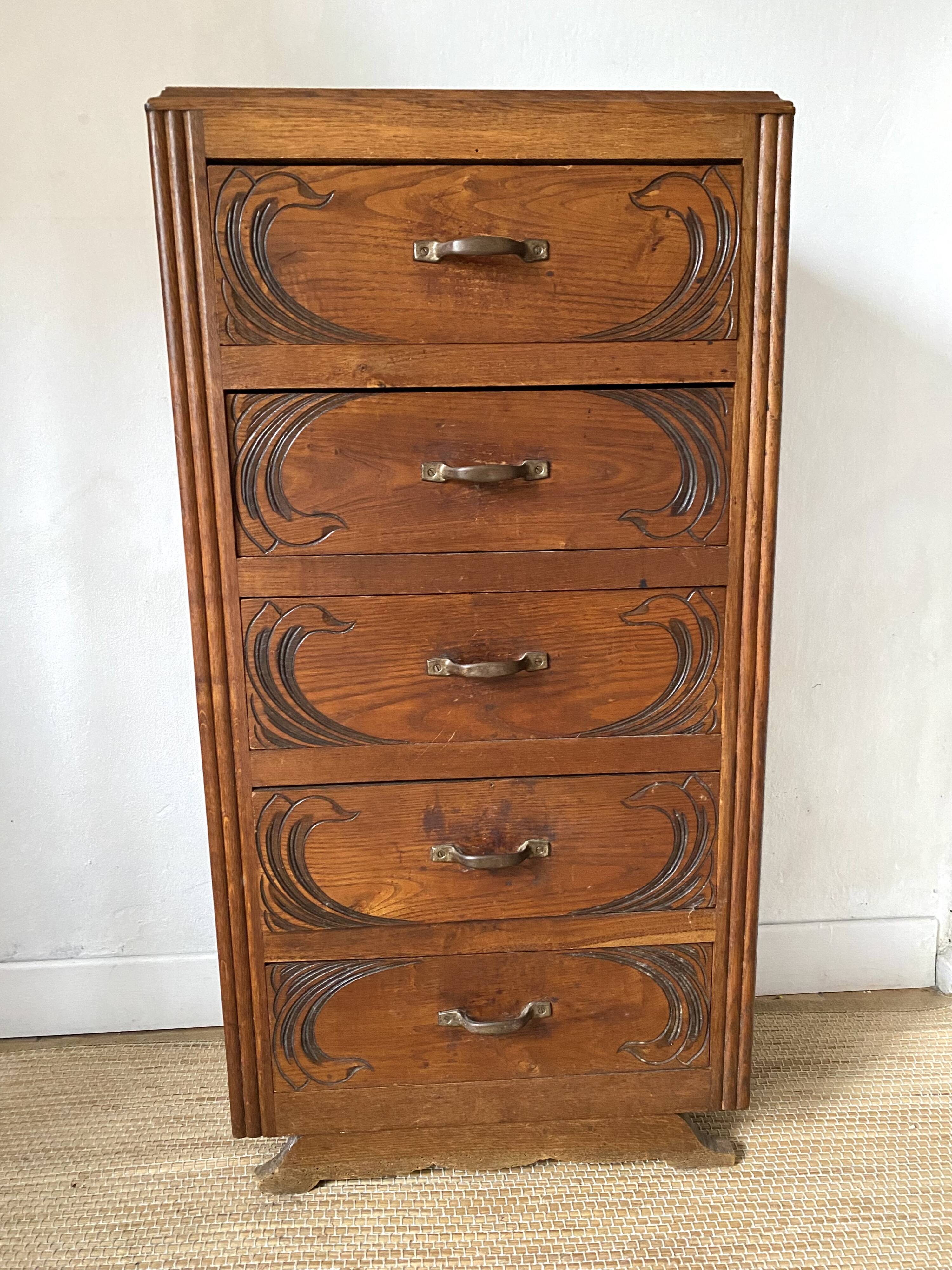 Art deco chest of drawers, 5 drawer chest