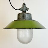 Green Enamel and Cast Iron Industrial Pendant Light, 1960s