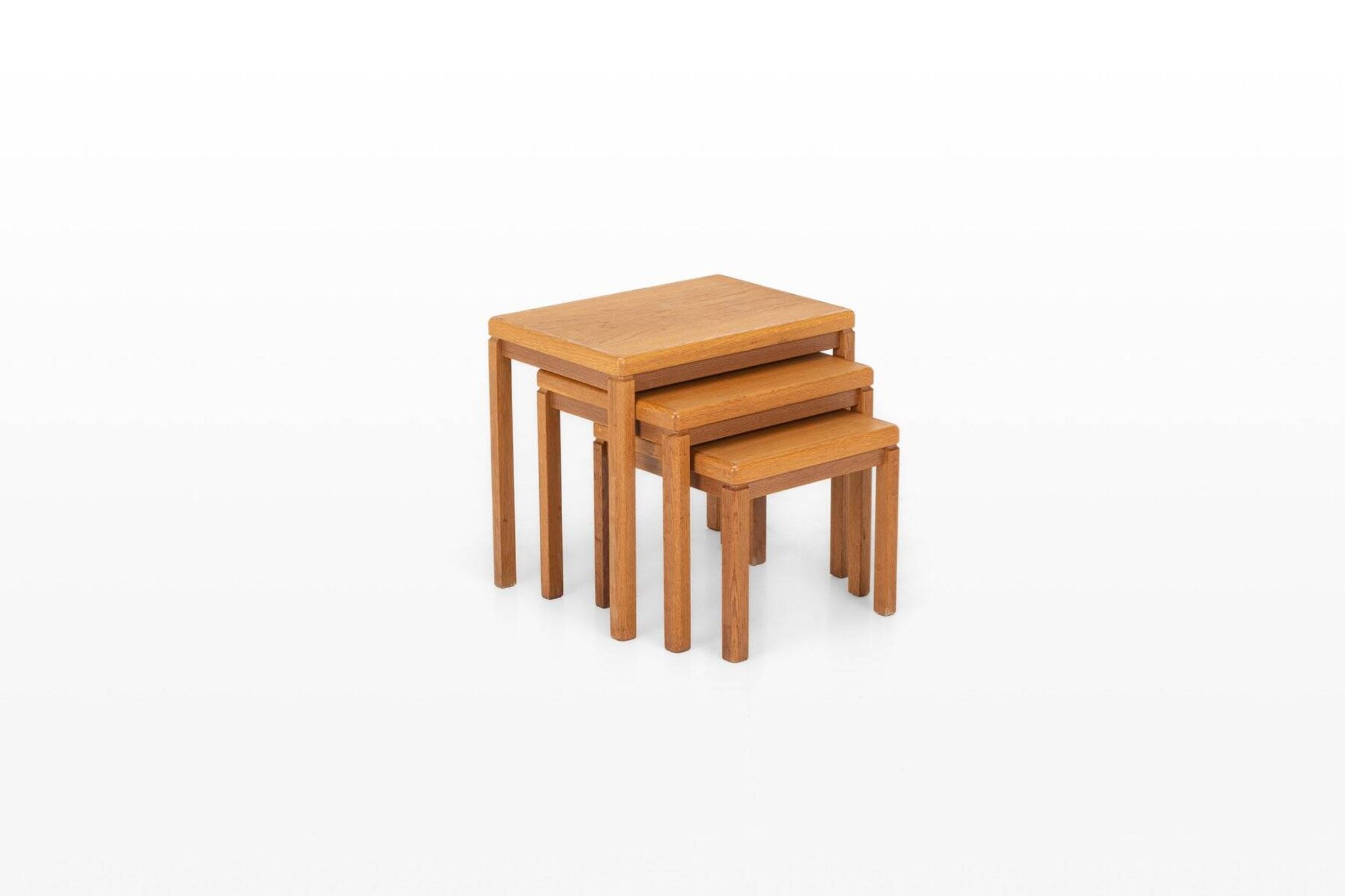 Vintage oak nesting tables by Van Den Berghe Pauvers, 1970s, set of 3