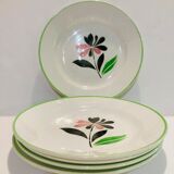X5 small plates floral pattern glass Digoin sarreguemines Rustic -France -retro-vintage