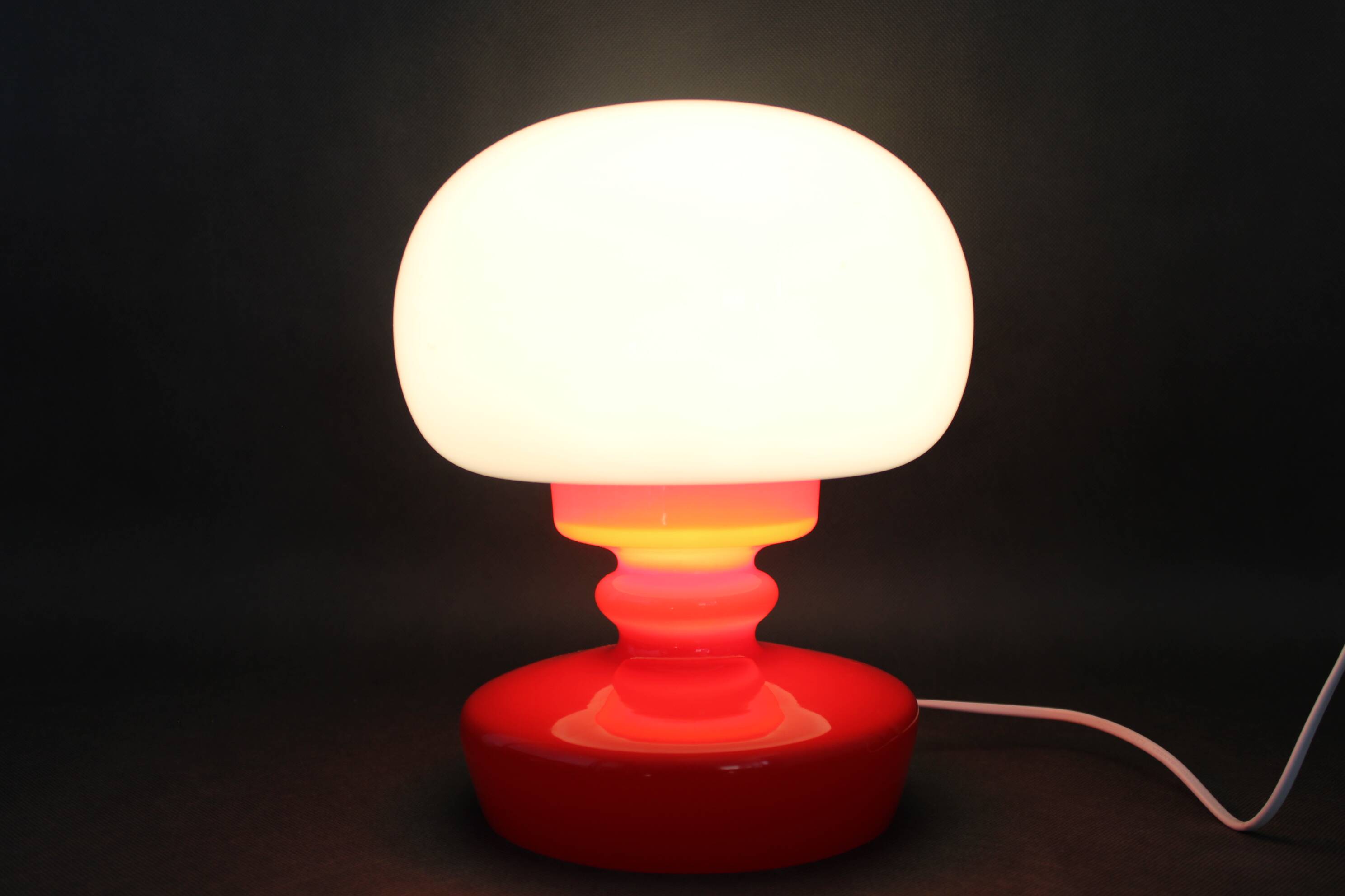 1970s Stepan Tabery Red Glass Mushroom Table Lamp, Czechoslovakia