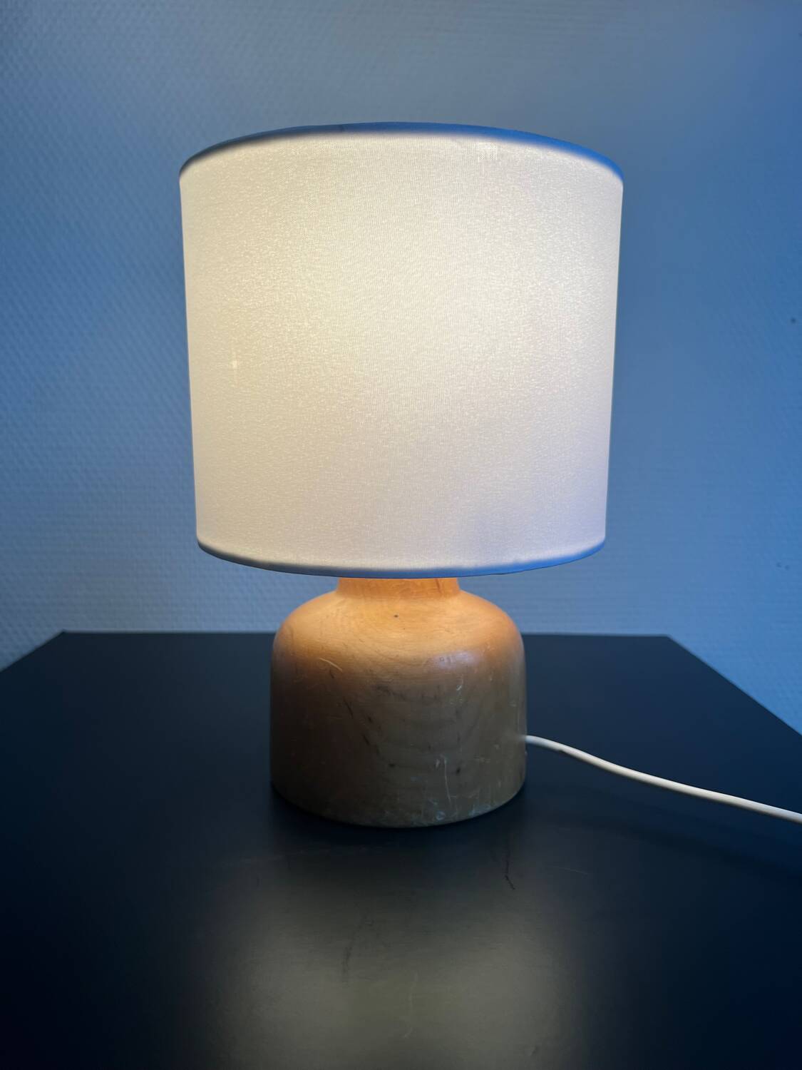 Wooden foot lamp with white lampshade