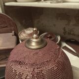 Vintage rattan and chrome metal lamp – 1970s/1980s