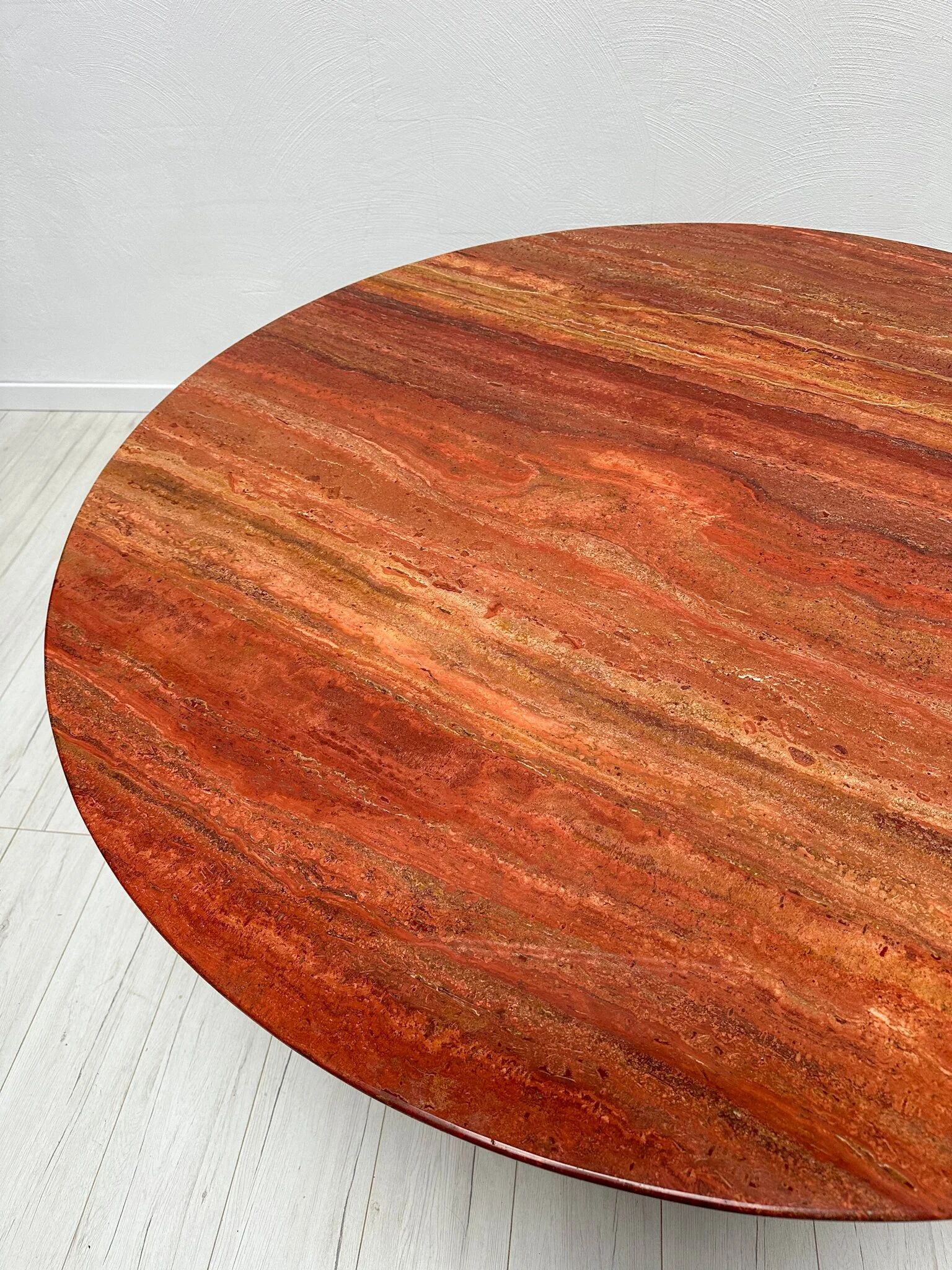 1970s Vintage Extra Large Round Red Travertine Dining Table