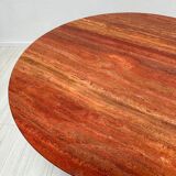 1970s Vintage Extra Large Round Red Travertine Dining Table