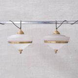 Two Tone Mid-Century French Brass and Glass Pendant Light (5 available)