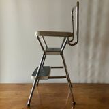 Vintage cosco step stool chair in chrome steel and white skai