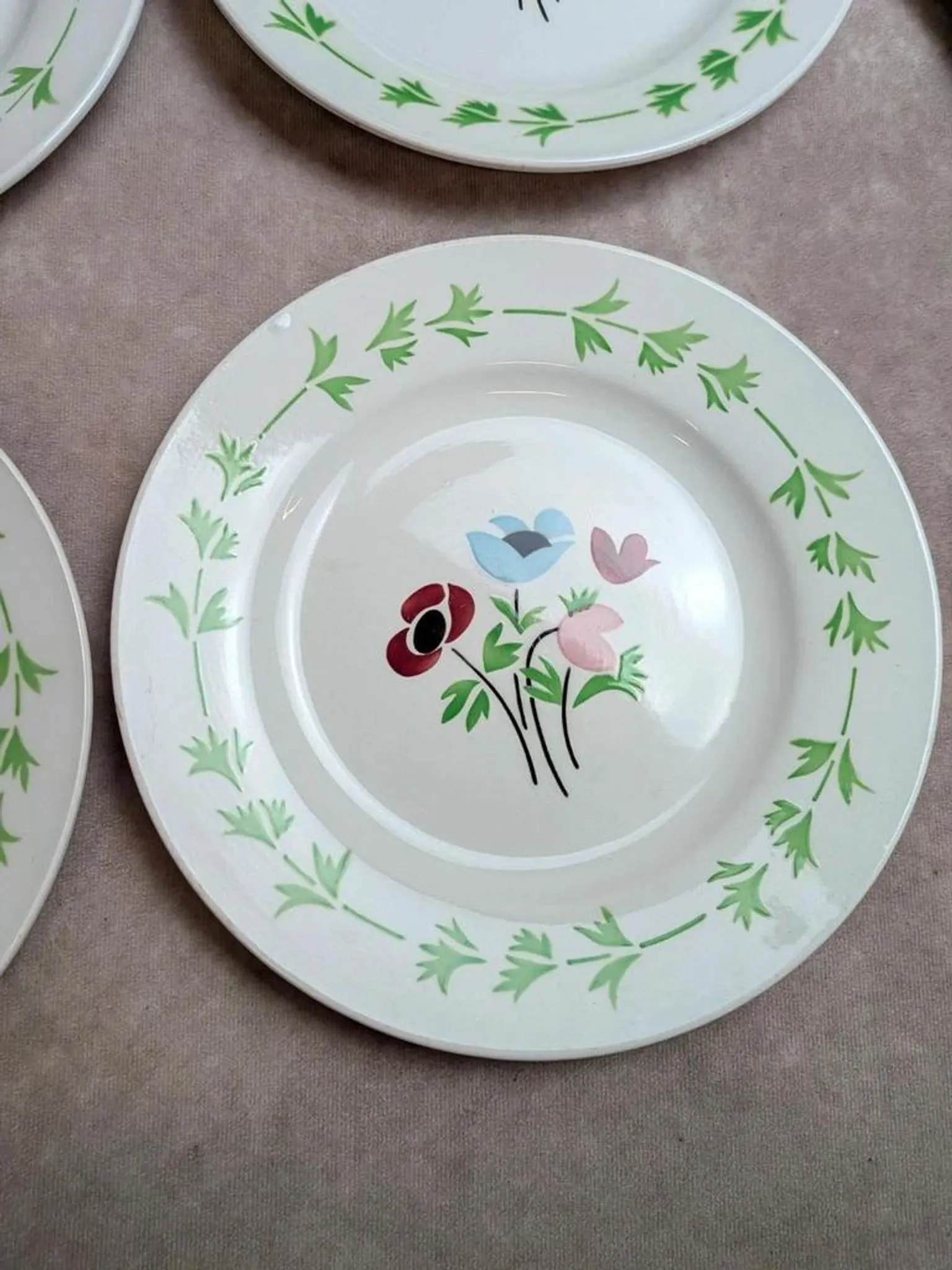 Set of 9 flat plates in ironstone Digoin Sarreguemines – Poupette model – Vintage