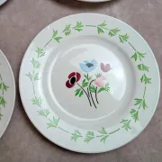 Set of 9 flat plates in ironstone Digoin Sarreguemines – Poupette model – Vintage