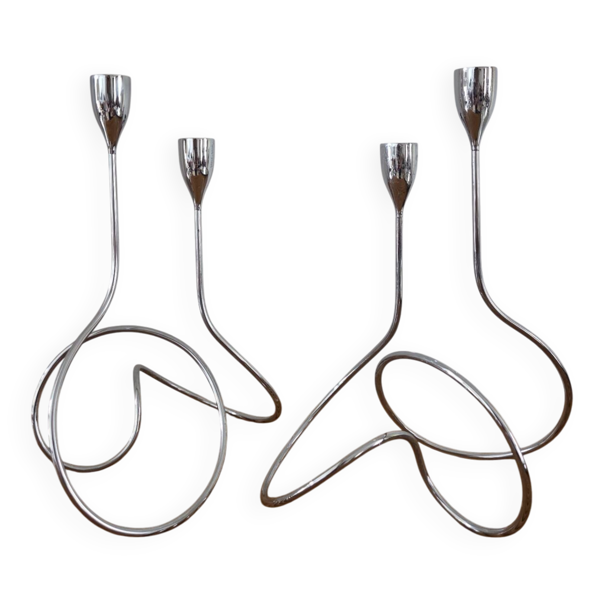 Pair of vintage chrome metal candlesticks
