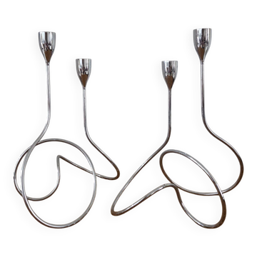 Pair of vintage chrome metal candlesticks