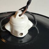 Pair of black and white sheet metal pendant lights, ceramic sockets