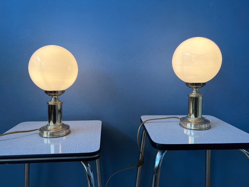 Set of 2 desk lamps in vintage golden opaline glass