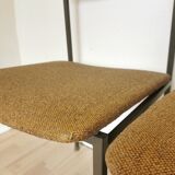 Set of 4 Vintage Industrial School Chairs: Brown Fabric, Black Metal Base