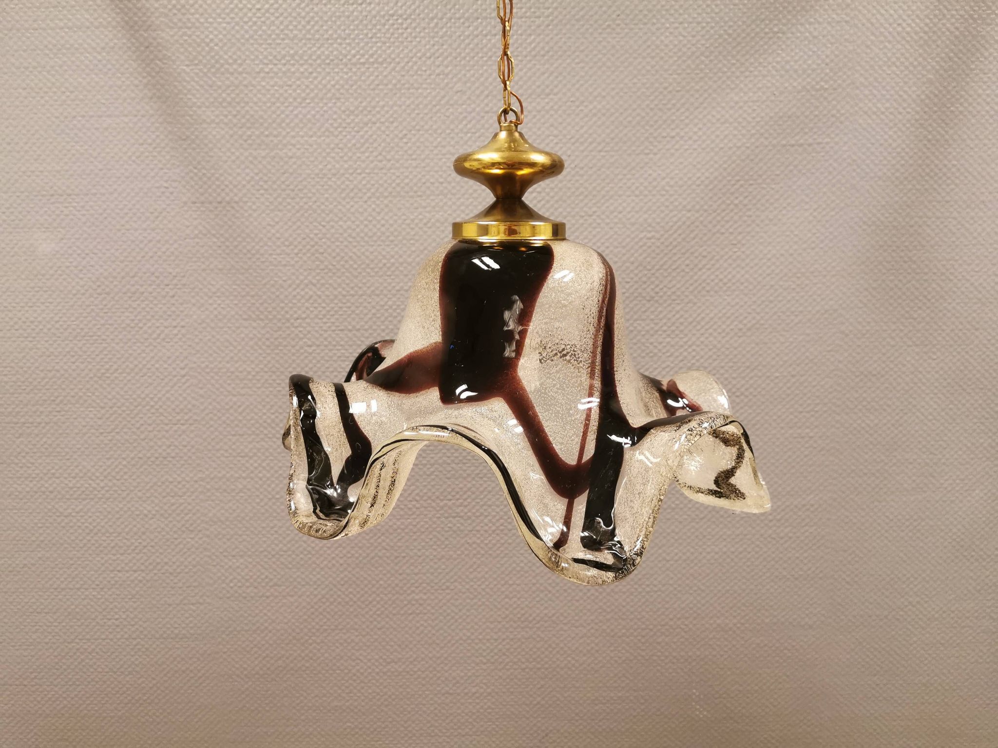 Huge Swedish glass hanging lamp, from Örrefors glassworks with brass top.