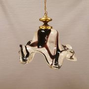 Huge Swedish glass hanging lamp, from Örrefors glassworks with brass top.